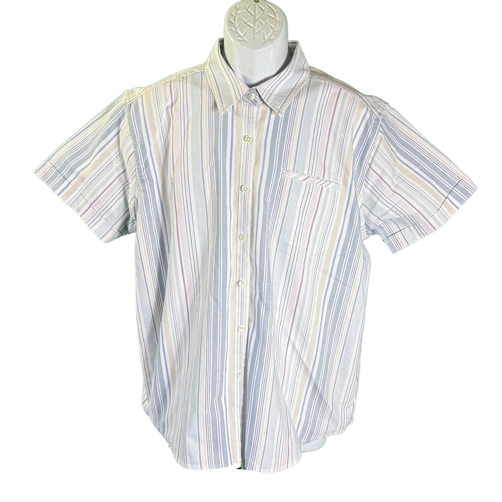 Cabin Creek Button Down Shirt Womens 16 Multi Stripe Wrinkle Free Short Sleeve